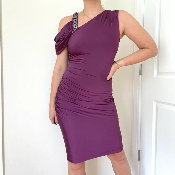 Hoaglund Dresses | Bodycon Designer Asymmetrical Jersey Party Dress | Color: Purple | Size: 4 | Ksushechka's Closet